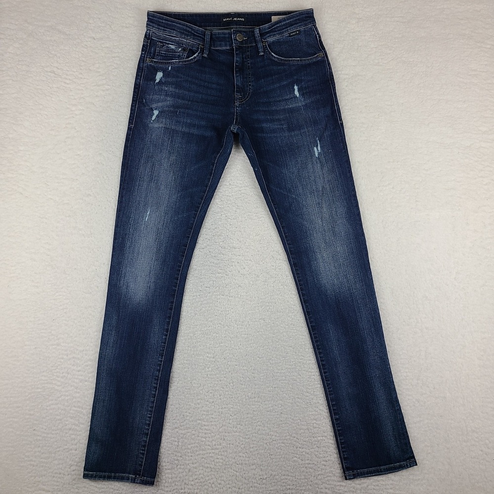 MAVI Jeans Mens 31x34 Blue Jake Slim Leg Distress Dark Wash Denim